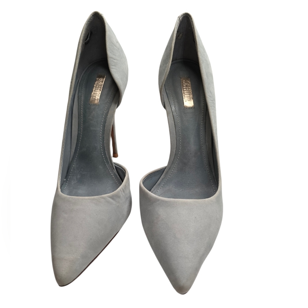 Schutz Rita D'orsay Light Blue Pointy Toe Suede High Heels 6B - Picture 2 of 9